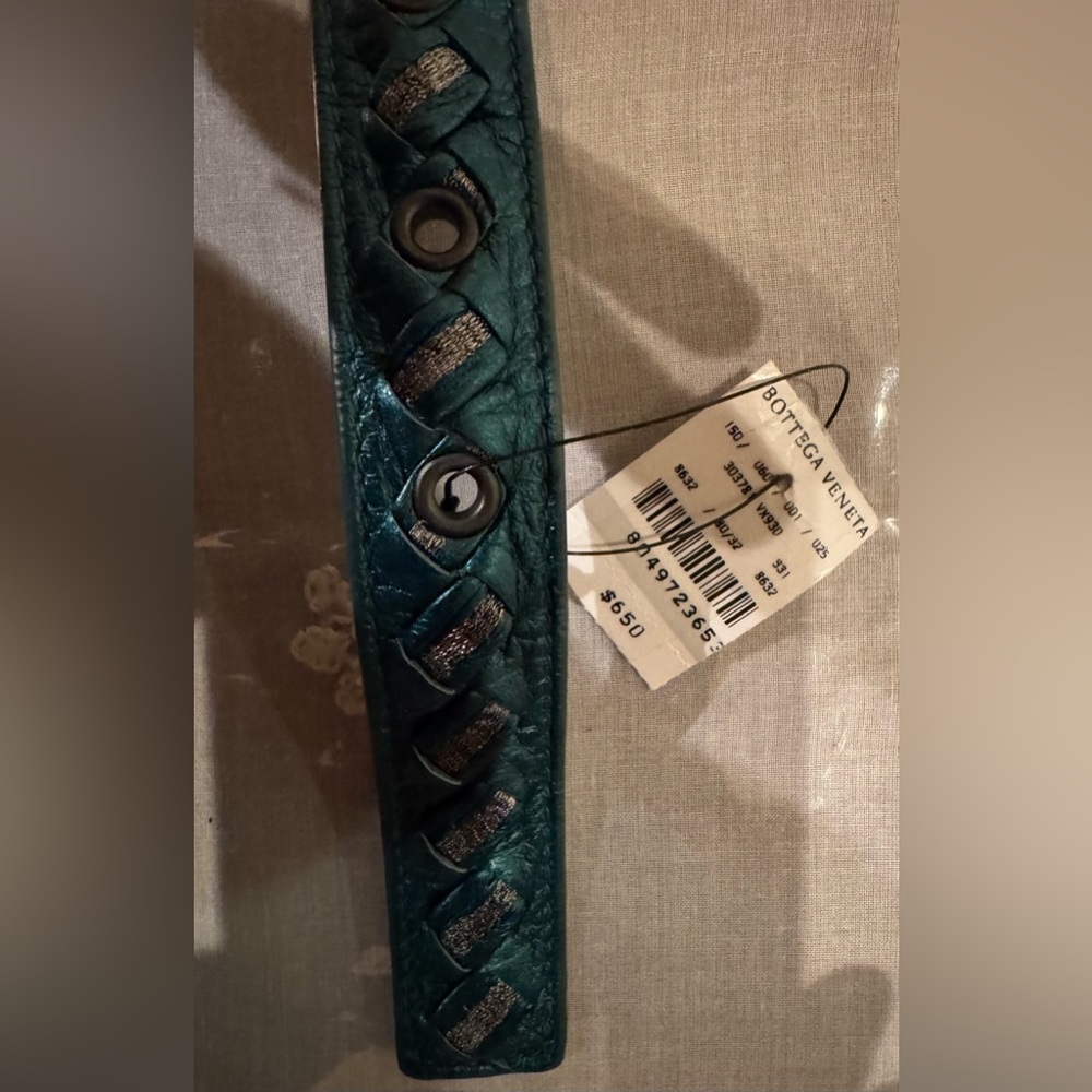 ❤️ BOTTEGA VENETA Green Leather Interecciato woven Belt. Made in Italy.